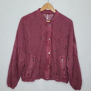 Free People Daisy Jane Embroidered Lace Crochet Bomber Jacket Size Small